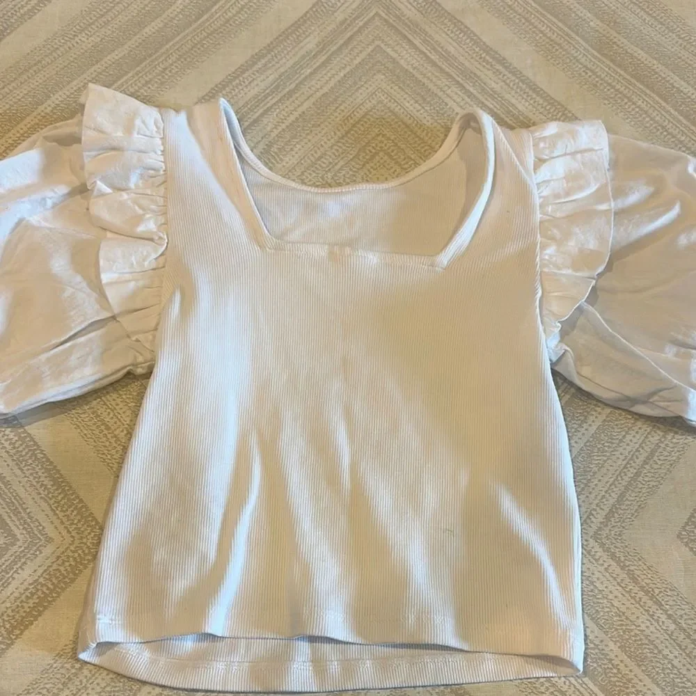 Zara Girls White Ruffle Sleeve Top - Size 8
